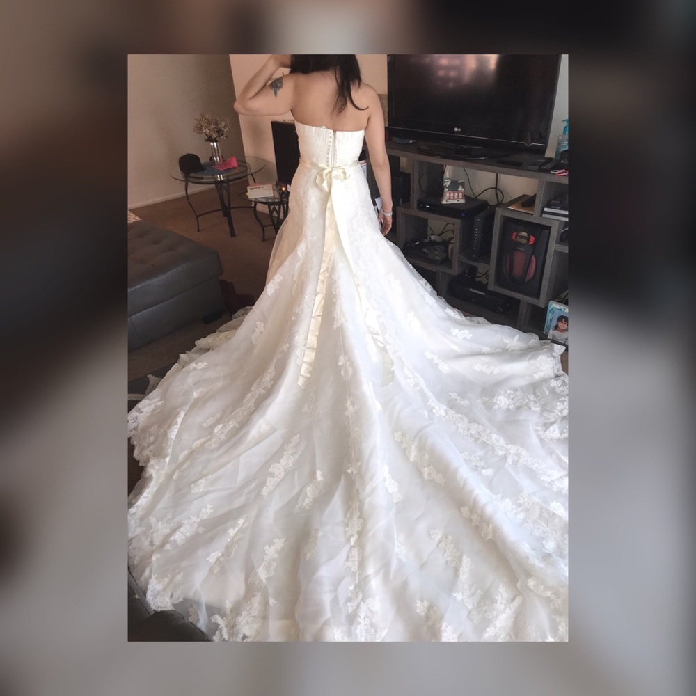 Beautiful Long Train Wedding Dress & Diamond Belt